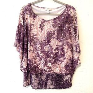 Dress Barn Pink/Purple Lace Women's Top Size 14/16 Dolman Sleeve Casual